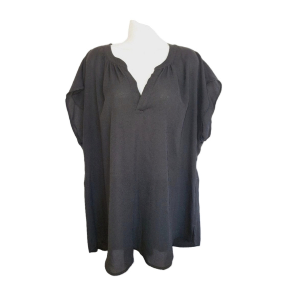 Roz & Ali black sz 2X semi sheer harper career Officecore Goth Witchy blouse